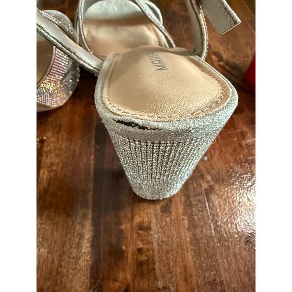 Maripe Silver Open Toe Chunky High Heel Rhinestone Platform Sandals size 11 - Picture 9 of 9